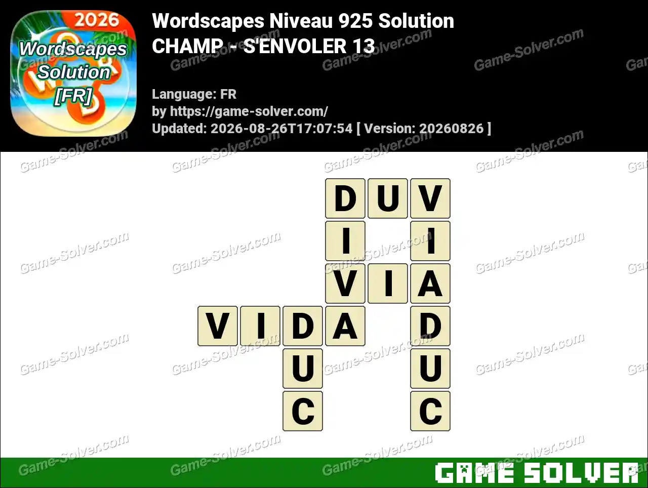 Wordscapes Français Niveau 925 Solution — CHAMP – S’ENVOLER 13